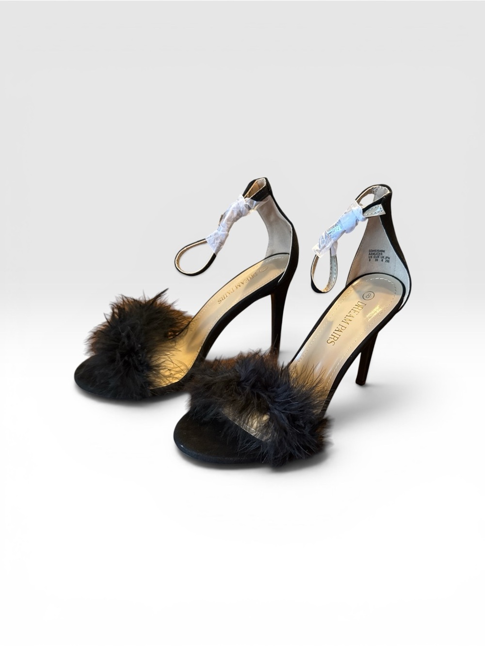 Dream Pairs Black Feather Ankle-Strap Stilettos - never been worn. 4inch heel